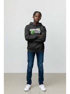 Minecraft Kids Black Survival Mode Creeper Hoodie 10/12 Cotton Polyester Blend